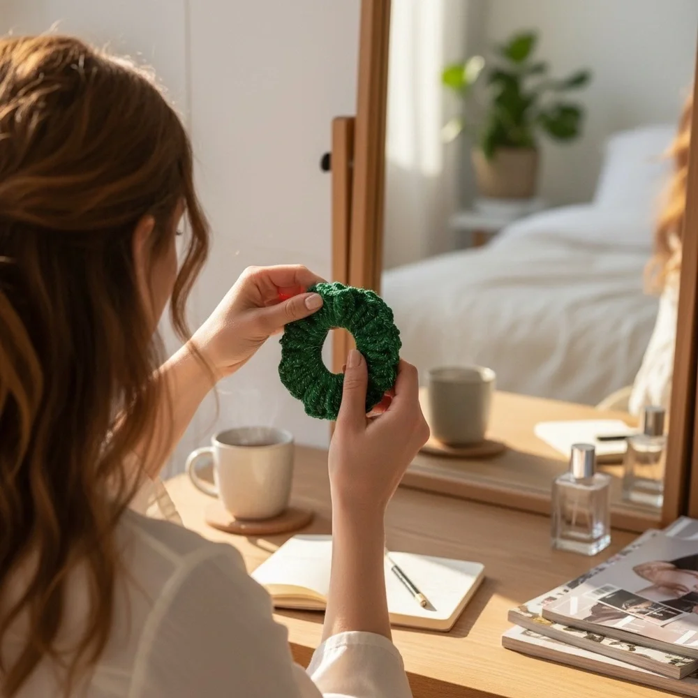 Luxurious Forest Green Hair Scrunchie